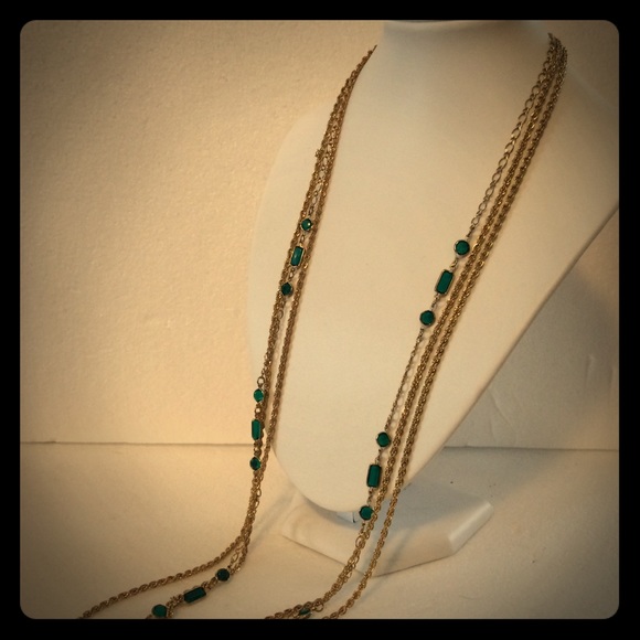Gold Green Stone Necklace