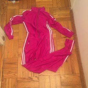 Pink with white stripes one piece jumper