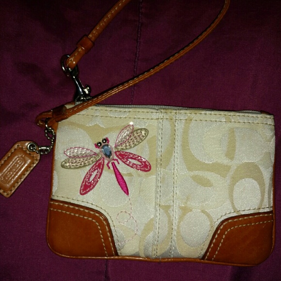 Coach EUC firefly wristlet  with pink  and cream