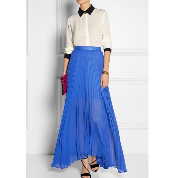Alice and Olivia Ava Leather Trimmed Pleated Maxi