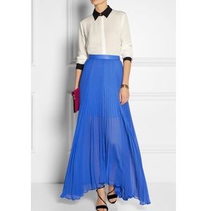 Alice and Olivia Ava Leather Trimmed Pleated Maxi