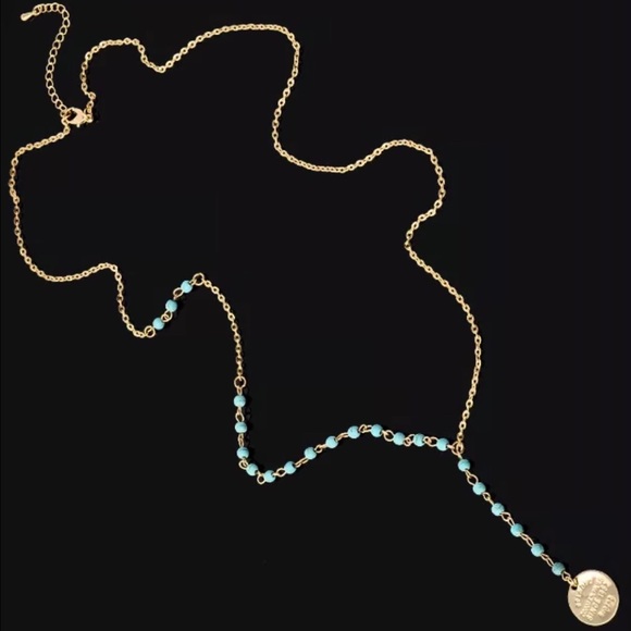 Gold & Turquoise Beaded Necklace - Picture 3 of 4