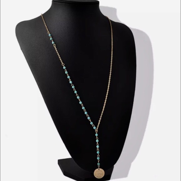 Gold & Turquoise Beaded Necklace - Picture 2 of 4