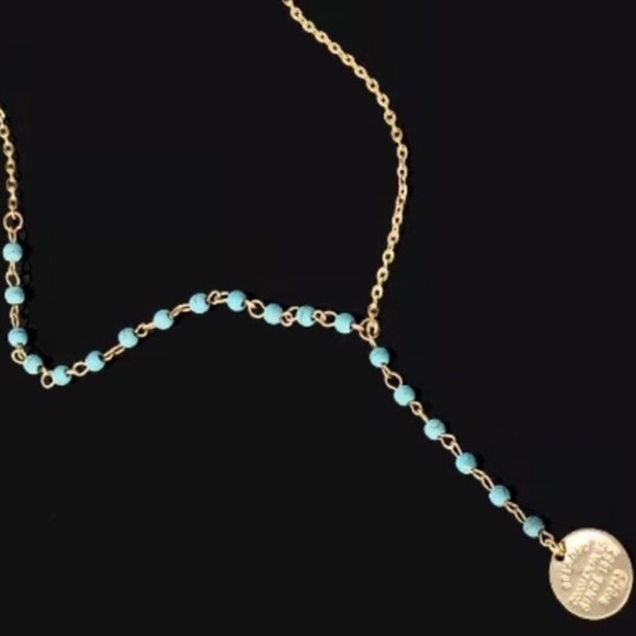 Gold & Turquoise Beaded Necklace - Picture 4 of 4