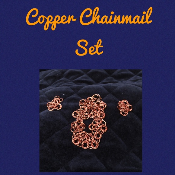 Copper Chainmail Bracelet Earring Set