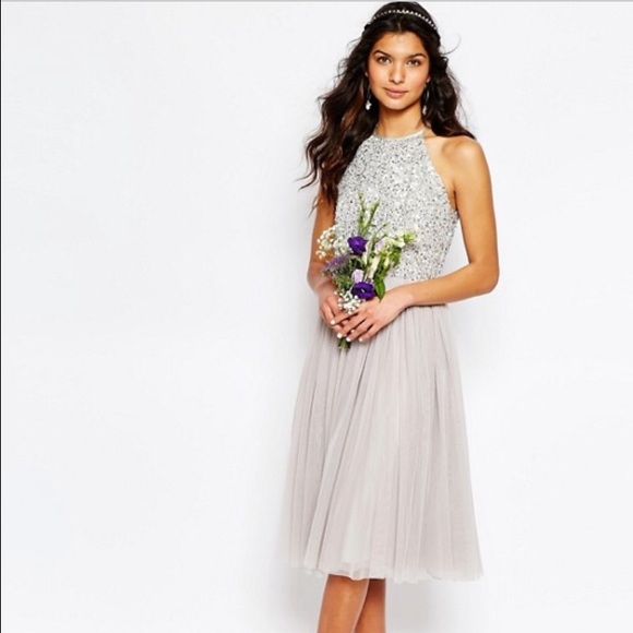 maya high neck midi tulle dress