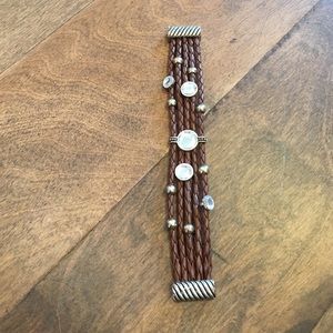 Leather/metal/gem stone bracelet