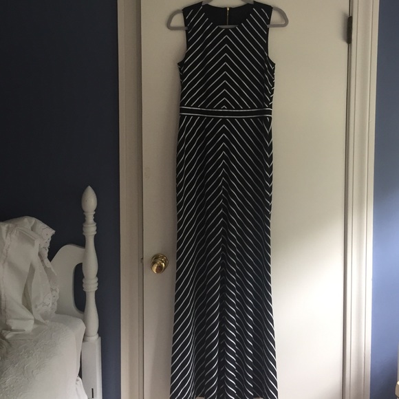 Black and white striped dress.