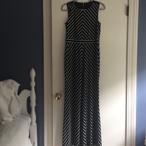 Black and white striped dress.