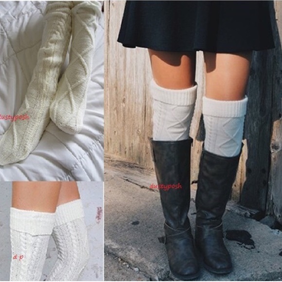 Cable Knit Thigh High Sock Long Boot Over The Knee - Picture 4 of 7