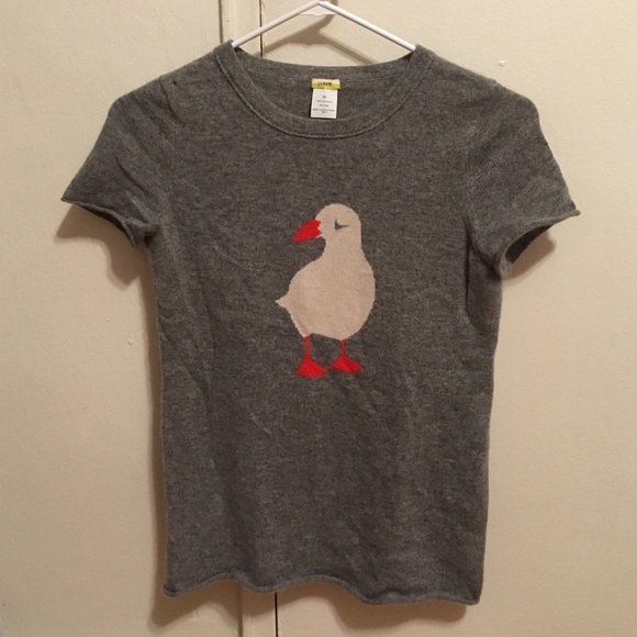J. Crew cashmere short-sleeved sweater with bird