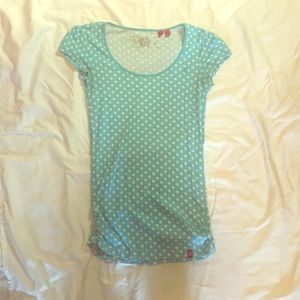 Blue and white polka dot t-shirt