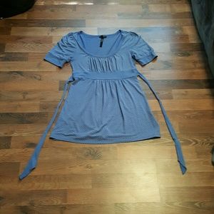 Blue with white polka dot shirt size L