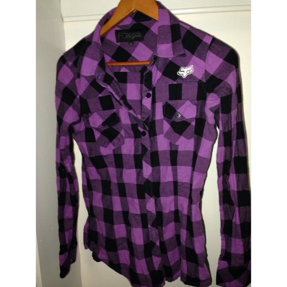 Black and purple plaid long sleeve button up