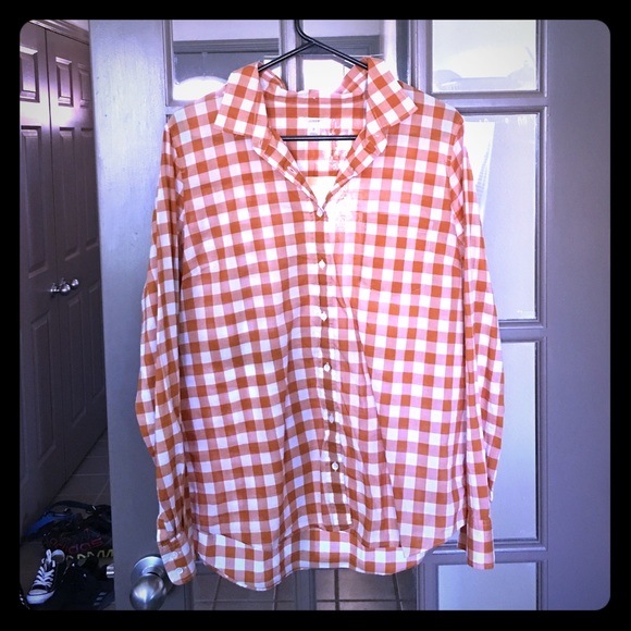 JCrew Orange Plaid Button Up