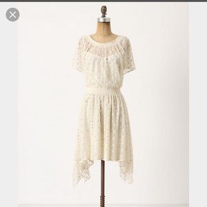 Cream and gold lace Anthropologie dress.