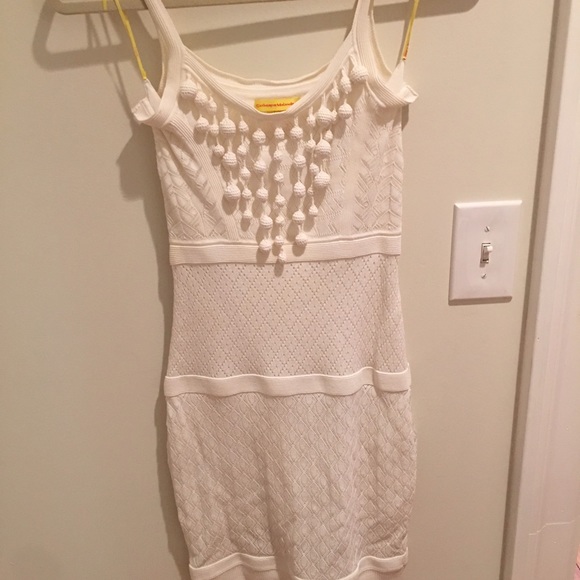 catherine malandrino white dress with pom poms