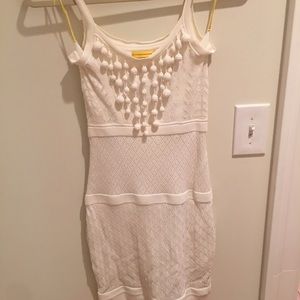 catherine malandrino white dress with pom poms