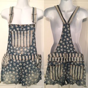 Patriotic jean short overalls