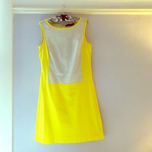 Yellow and grey color blocked summer dress.