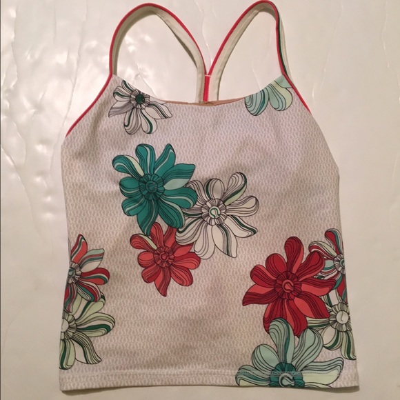 Lululemon Orange Green Floral Tri Y Tank Top SZ 12