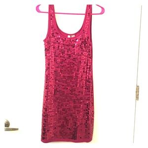 Fun magenta knee length sequin cocktail dress!