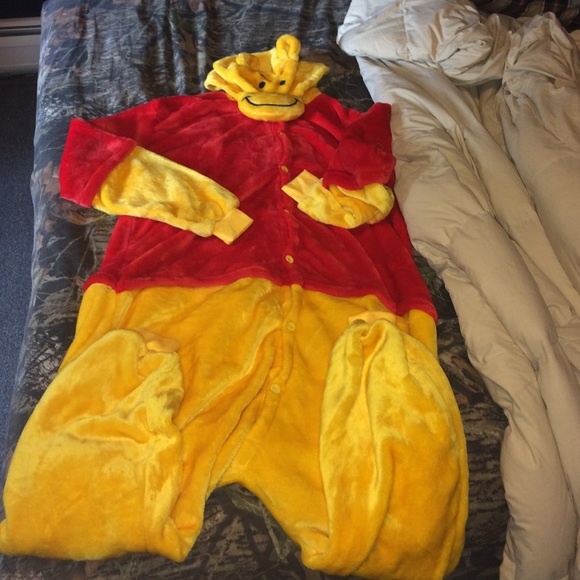 Adult pooh bear hooded one piece