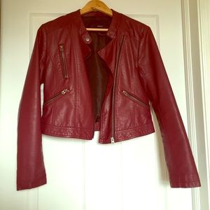 F21 Burgundy Biker Jacket