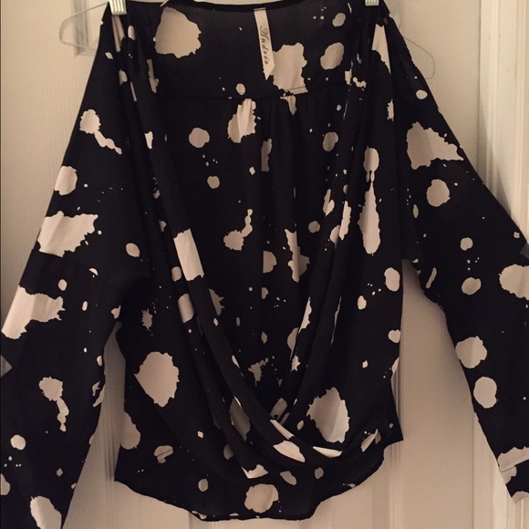 Paint splatter high-low blouse with open front