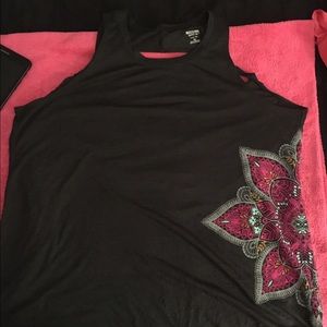 dark gray tank top with cut out back