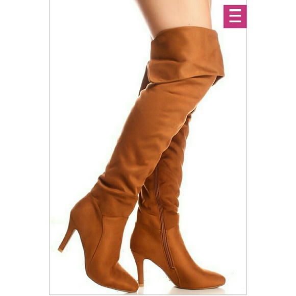 Black Suede-like Over the Knee Heeled Boots 5.5