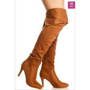 Black Suede-like Over the Knee Heeled Boots 5.5