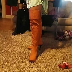 Thigh high camel leather upper boots. Size 11