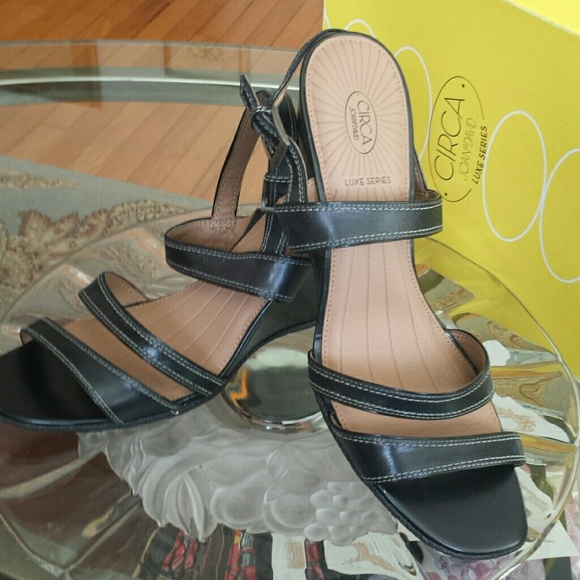 Black leather wedge sandals sz11 by Joan&David