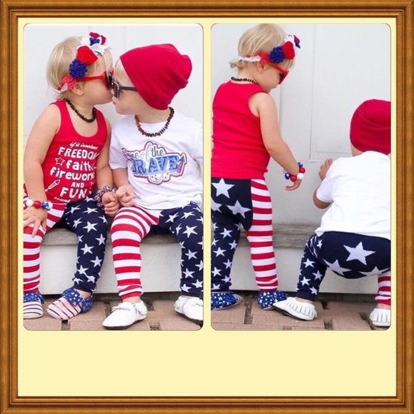 4th Of July Kids Red/White/Blue Knit Leggings