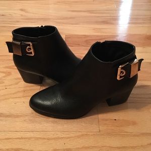 NEW! Aldo black booties with gold buckle accent!