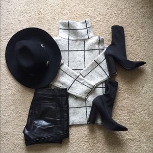 Warm gray and black turtleneck.