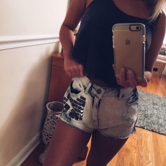 Studded Denim Shorts