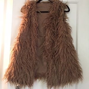 Extra fluffy taupe faux fur vest