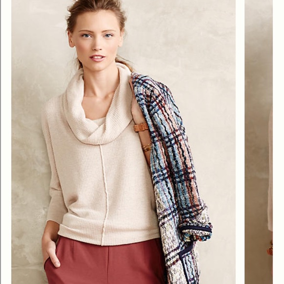 Anthropologie Waffled Cowl Neck Pullover