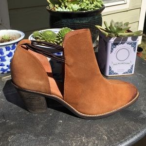 Open Side Tan Suede Bootie (with box)