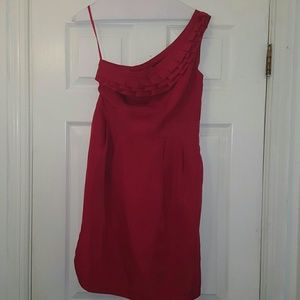 One shoulder red dress with pockets!