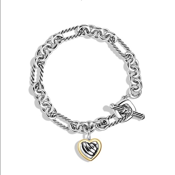 David Yurman Cable Charm Bracelet with Gold Heart - Picture 2 of 3