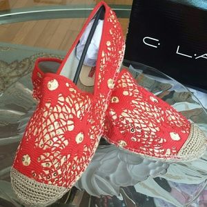 Red and gold sequence Espadrilles sz11 NWT and box