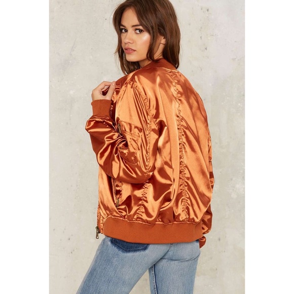 Orange Satin Bomber Jacket - Picture 3 of 4