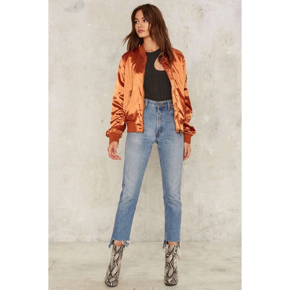 Orange Satin Bomber Jacket - Picture 4 of 4