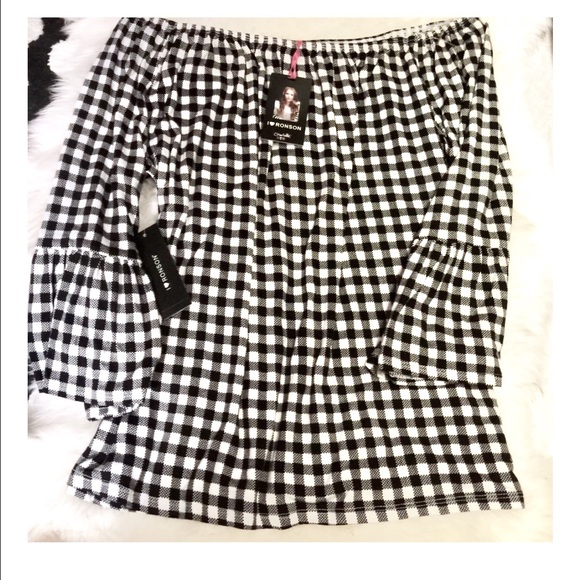 Checkered Off The Shoulder Top - Picture 2 of 2