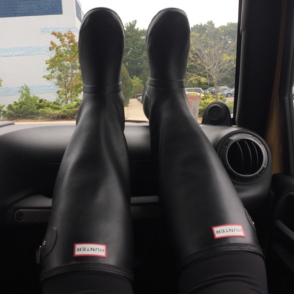 Black tall hunter rain boots