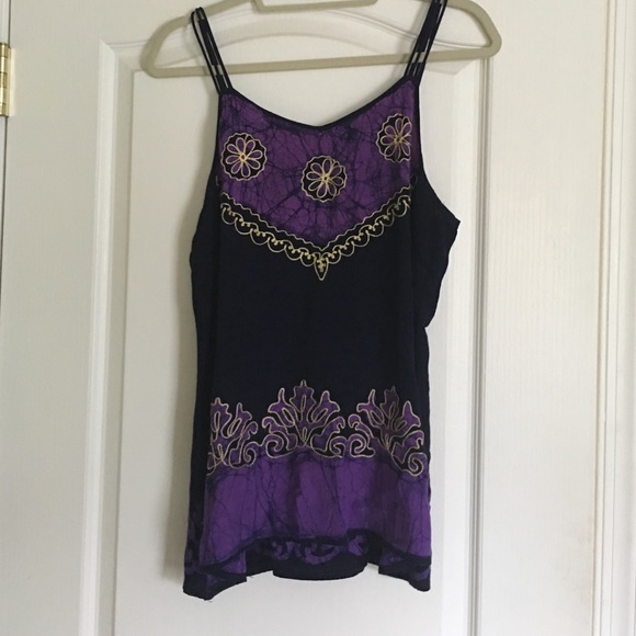 Batik and embroidered free flowing tank