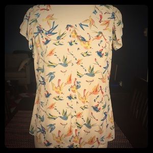 Retro peterpan collar bird print blouse XL NWT
